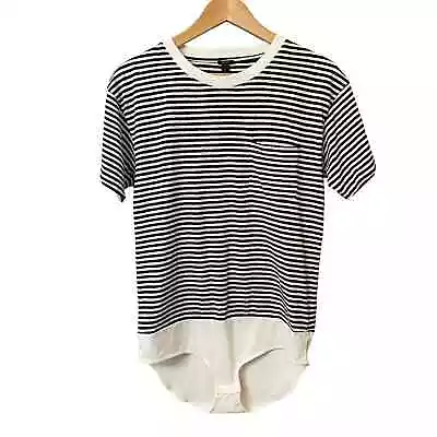 J.Crew Nautical Blue Stripe T-Shirt Bodysuit Pocket Women's Sz M Preppy Boat • $19.80