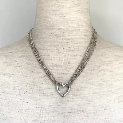 Sterling Silver 925 Open Heart Multi Strand 8 Cable Chain Pendant Necklace 17  • $110