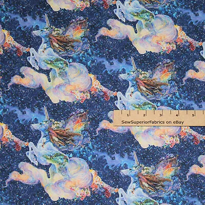 $5.89 • Buy Celestial Journey Unicorn Sky 3 Wishes Digital Print Fabric  1/2 Yard  #17131