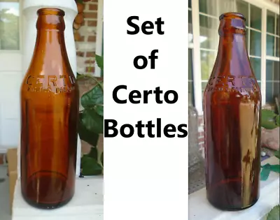 Vintage Set Of 2 Empty Made In The USA Amber Brown Embossed Certo Bottles • $13.99