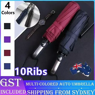 10Ribs Automatic Windproof Umbrella Auto Open Close Compact Folding Anti Rain • $6.86