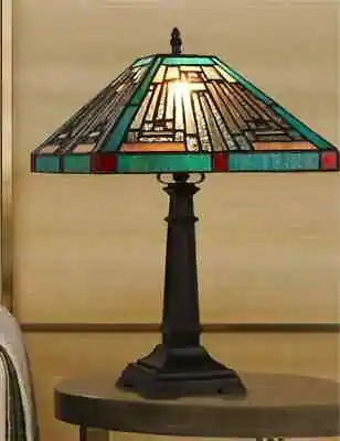 18  Tiffany Style Stained Glass Table Lamp Mission Design With 12  Wide Shade • $147.15