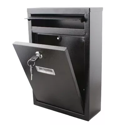 Black Large Letter Box Post Mail Box Wall Mounted Post Box Lockable With Keys • £13.99