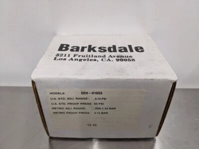 $384.45 • Buy Barksdale D2H-H18SS Pressure Switch Vacuum Actuated Switch 0.4-18 PSI 0.028-1...