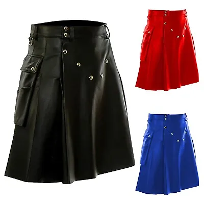 Scottish Kilts For Men Vintage Gothic Punk Pleated Skirt Faux Leather Sport Kilt • $40.48