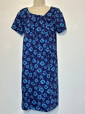 Hawaiian Pradise Dress L/XL Blue Floral Mumu House Patio Dress Cotton FLAW • $24