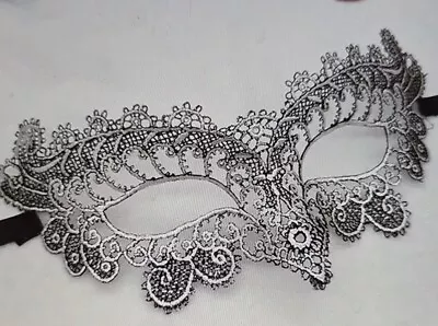 Silver Lace Venetian Floral Mask Masquerade Ball  HenDo Metallic Shiny Fast Post • £3.50