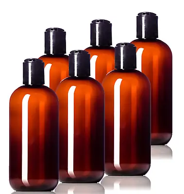 8oz Plastic Amber Bottles (6 Pack) BPA-Free Squeeze Containers With Disc Cap • $22