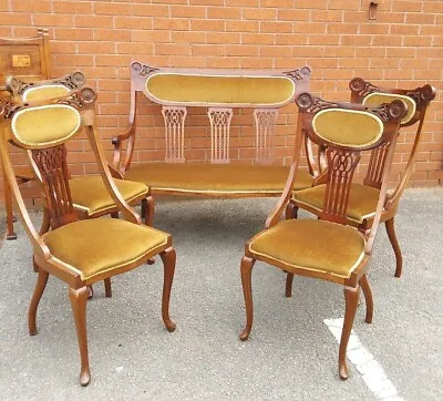 £535 • Buy Antique Edwardian Elegant Five Piece Carved Salon Suite Couch Four Chairs 