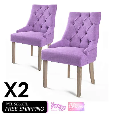 La Bella 2 Set French Provincial Dining Chair Amour Oak Fabric Studs Retro - Vio • $320.90