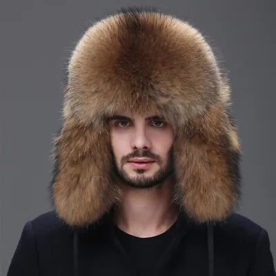 Men's Full Covered Real Fox Fur Hat Russian Warm Cossack Ushanka Hunter Hat Cap • $95