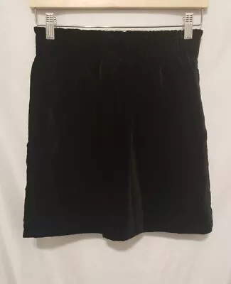 J Crew Factory H1250 Velvet Sidewalk Mini Skirt Sz 0 Black Pleated Pull On • $14.99