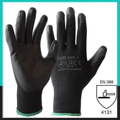 Mens Safety Work Gloves Hand Protection Mechanic Gardening Builders PU Coated UK • £4.89