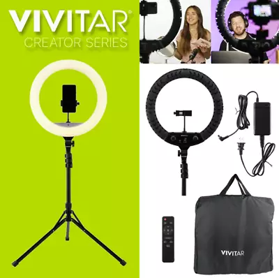 Vivitar 18-Inch Adjustable 63-Inch LED Ring Light Tripod Stand With Phone Stand • $29