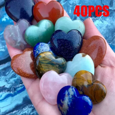 40 PCS 20mm Natural Crystal Quartz Carved Heart Shaped Healing Love Gemstones ** • $21.99