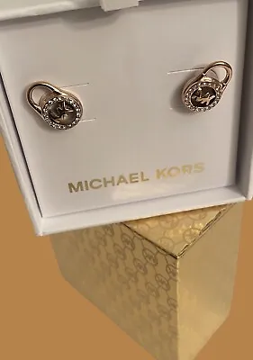 New MICHAEL KORS Rose Gold Crystals MK Logo Lock Style Stud Earrings MKJ7412791 • $46