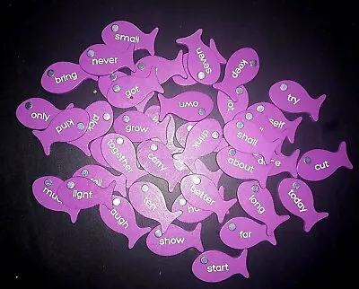 Sight Words Magnetic Wooden Fish Fishing Home School Game Lot Of 41 Purple • $15