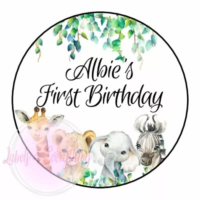 Personalised Baby Jungle Stickers Safari Animals 1st Birthday Party Labels • £1.99