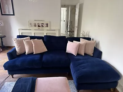 JOULES PATTERDALE Left Hand Facing Chaise Sofa - Navy Velvet GREAT CONDITION!! • £500