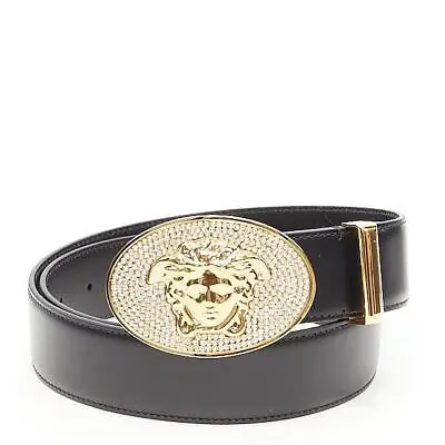 VERSACE La Medusa Crystal Encrusted Gold Buckle Black Belt 85cm 32-36  • $368