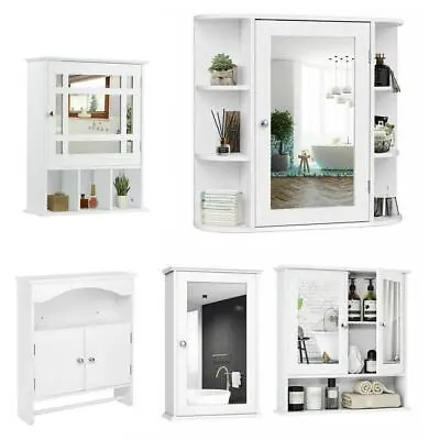 Bathroom Cabinet Wall Mount Storage Cabinet With Mirror Doors Medicine Cabinet • $40.98