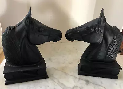 Pair Virginia Metalcrafters  The Stallion   Black Cast Iron Horsehead Bookends • $144.95