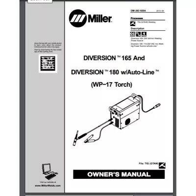 Miller Diversion 180 165 Owner's Manual + Torch WP-17 40 PAGES Comb Bound • $16.50