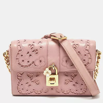 Dolce & Gabbana Pink Leather Embroidered Dolce Shoulder Bag • £310.34