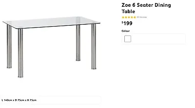 $149 • Buy Zoe 6 Seater Glass Dining Table L 140cm X D 75cm X H 75cm *assembled Pickup 3023