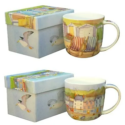 Harbour Views Seagulls Or Beach Huts By Emma Ball Bone China Mug In A Gift Box • £12.95