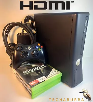 Microsoft Xbox 360 Console Slim Bundle Black - 3 GAMES - HDMI - Cables • $179.99