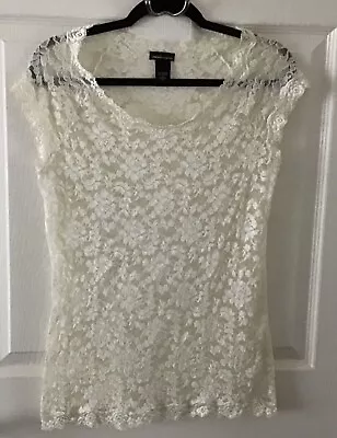 MODA Internationalladies Sz LLovely Lace Blouse Cap Sleeves Scoop Neckcream  • $22