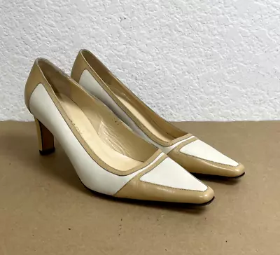 Ellen Tracy Womens High Heel Shoes Size 7B Dress Cream Tan Leather Heels • $14.99