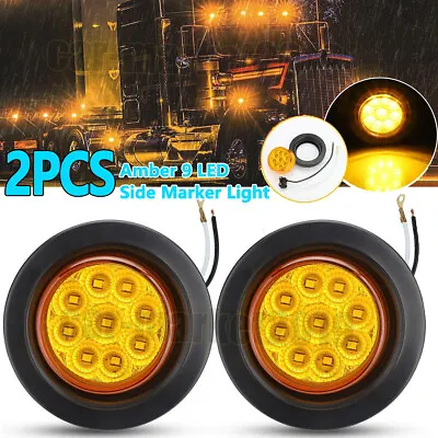 2x Amber 2  Inch Round 9 LED Side Marker Clearance Lights Truck Trailer Lamp 12V • $12.90