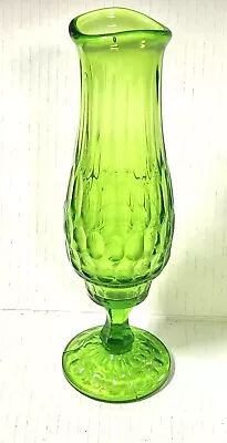 Viking Green Glass Thumbprint Pedestal UV Reactive Vase 10 Inches Tall • $45