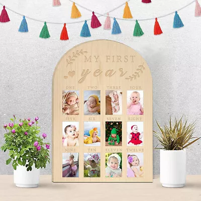 1ST Year Photo Display Wood Board Baby's First Year Photo Frame Milestone Board • £8.99