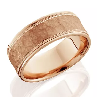 8mm Hammered Mens Wedding Band 14K Rose Gold • $728.48