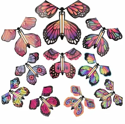 Magic Flying Butterfly Flutter Flyers Toys Random Color Wind Up Elastic Band 1pc • $2.95