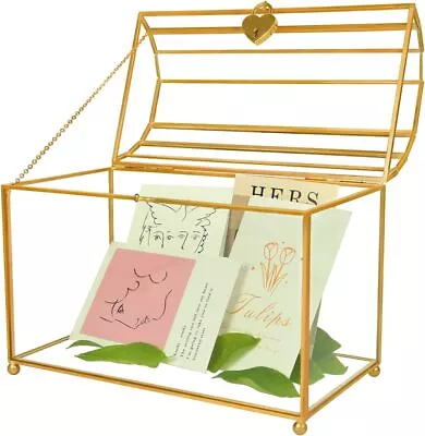 Gold Wedding Glass Card Box Card Holder Handmade Brass Vintage Envelope Storage • $83.70