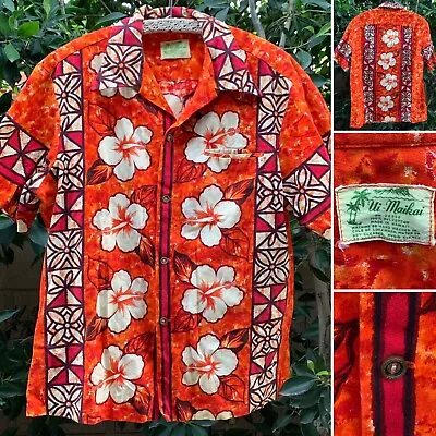 Vintage Ui Maikai Hawaiian Shirt All Cotton Made In Hawaii Tiki Aloha Size L XL • $114.50