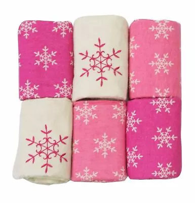 Flannel Muslins Cotton Squares 6 Pieces Pink White Snowflake TF • $19.83