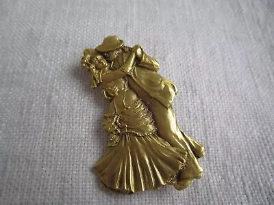 VTG Signed MFA Brooch 1800 To 1900's Era Dancing Couple Matte Goldtone APR24-15 • $10