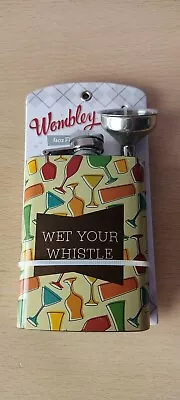 Wembley Stainless Steel “Wet Your Whistle” 4 Oz Flask W/Funnel & Cap • $6.99