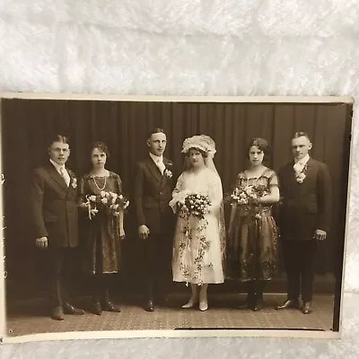 Antique Vintage Photo Wedding Party Bride Groom Bridesmaids Groomsmen • $9.32