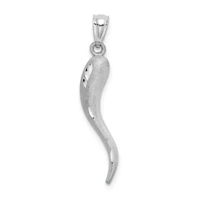 14K White Gold Diamond Cut Italian Horn Good Luck Charm Pendant For Necklace • £226.81