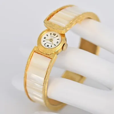 NORMAN DE LUX Original Vintage Signed Mother Of Pearl Brush Gold Bracelet Watch • $81.25