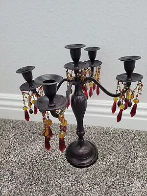 Gothic Metal Chandelier Candelabra Sconce Vintage Candle Holder W Crystal Beads • $119