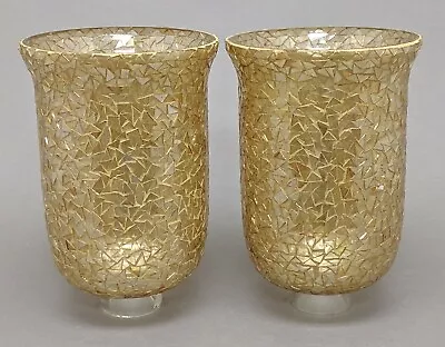 Glass Hurricane Shades Gold Mosaic For Candle Holders  6 Dia X 10 High Set/2 • $25.96