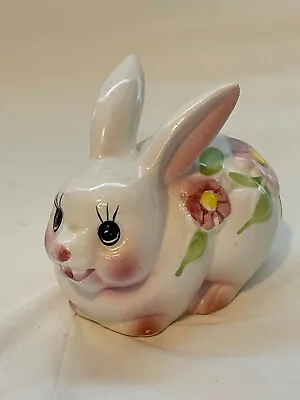 Vintage Bunny Rabbit Cotton Ball Holder Dispenser Baby Nursery Easter 4” Tall • $12.97