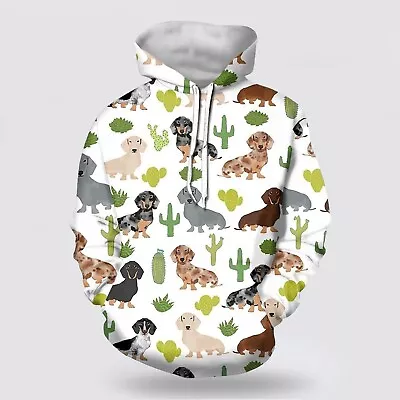 Dachshund Dog With Cactus Pattern 3D All Over Print Hoodie Shirt • $30.95
